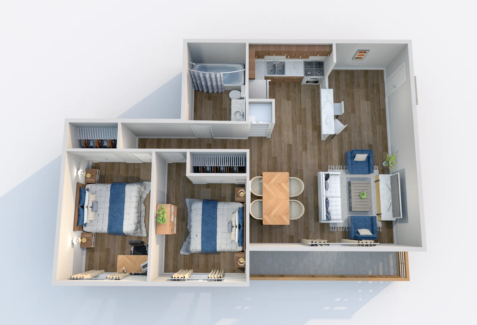 South and Madison — floor plan, Plan B2 · 2 bed · 1 bath · 868 sq ft