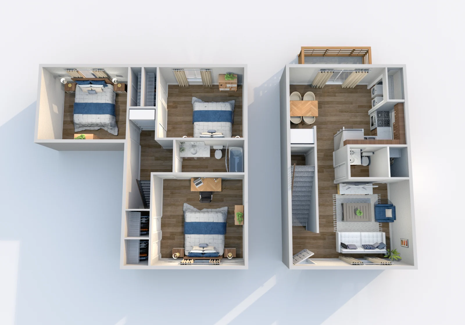 South and Madison — floor plan, Plan C2 · 3 bed · 1.5 baths · 1,300 sq ft · Townhome